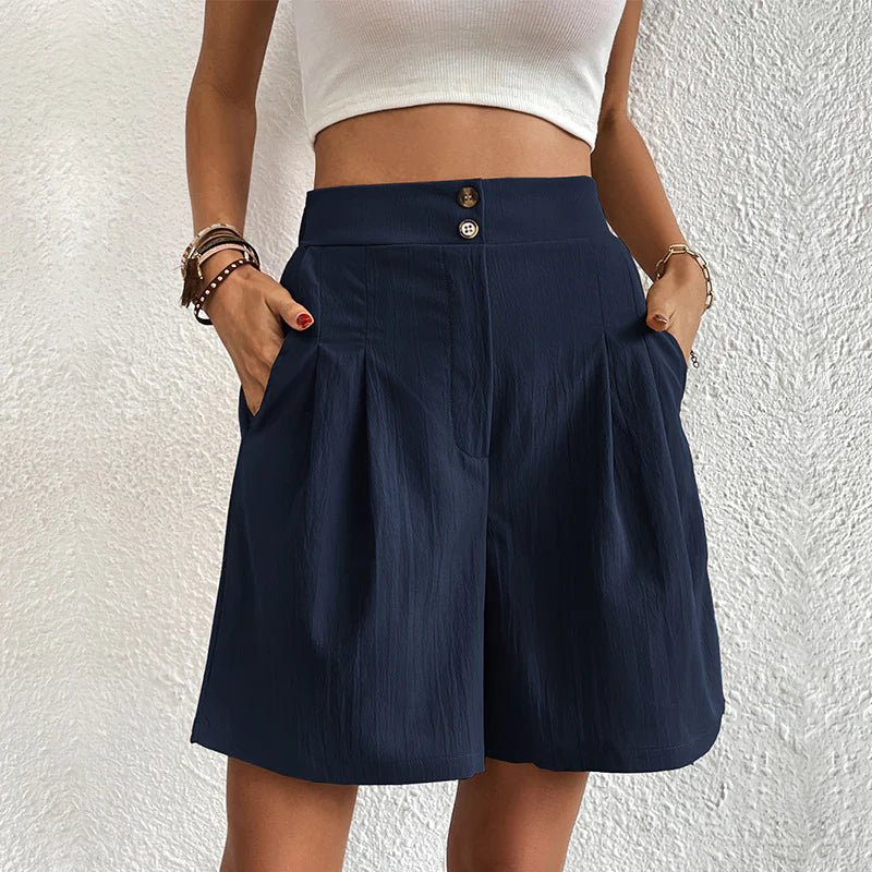 High Waist Pleated Wide Leg Shorts with Pockets 3