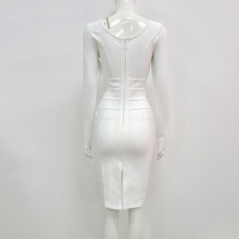 Sequin Asymmetric Neck Long Sleeve Bodycon Midi Dress