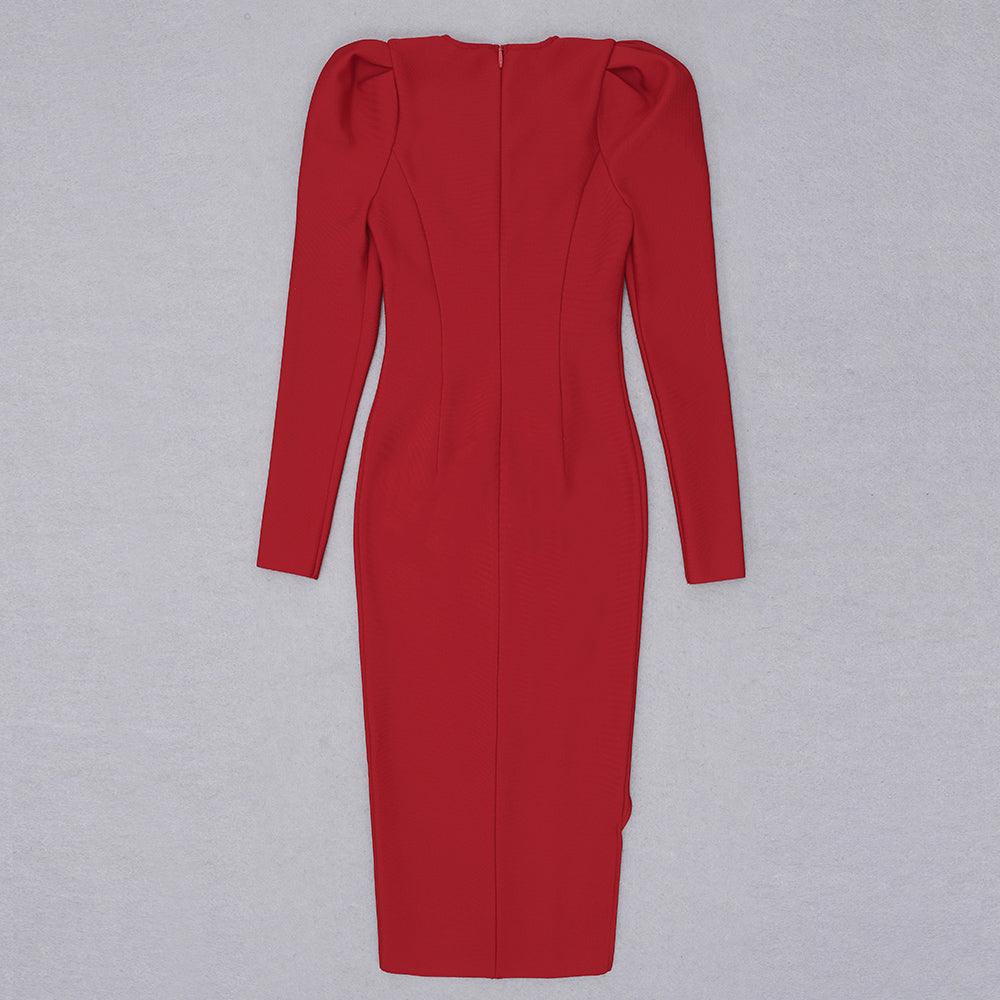 Sweetheart Long Sleeve Front Slit Bodycon Midi Dress
