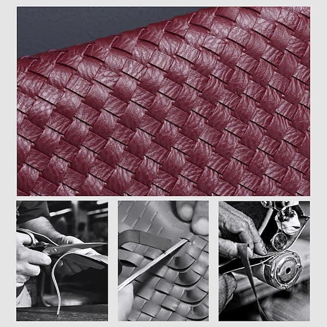 Chic Burgundy Hobo Woven Leather Bag Faux