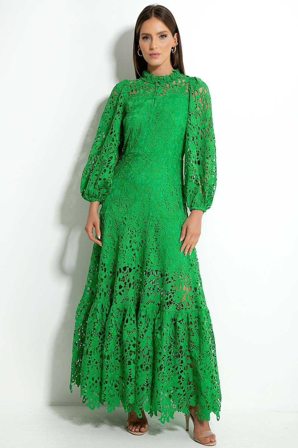 Lace Wavy Trim A-Line Midi Dress - View 6