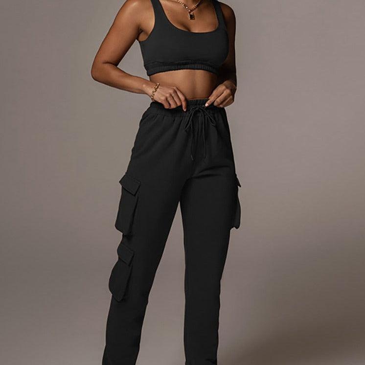 KittenAlarm - Joana Solid Tank Top & Cargo Jogger Pants Set