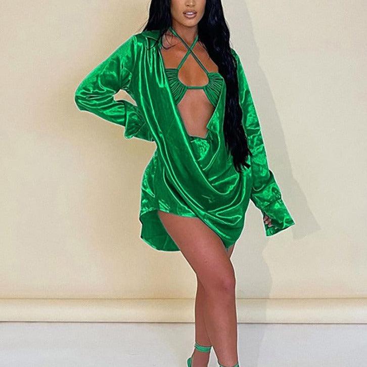 KittenAlarm - Joanne Halter Neck Bralette & Oversized Shirt Dress