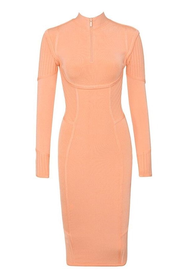 Jordan Long Sleeve Bodycon Dress - Peach - Fashionpara