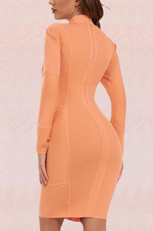 Jordan Long Sleeve Bodycon Dress - Peach - Fashionpara