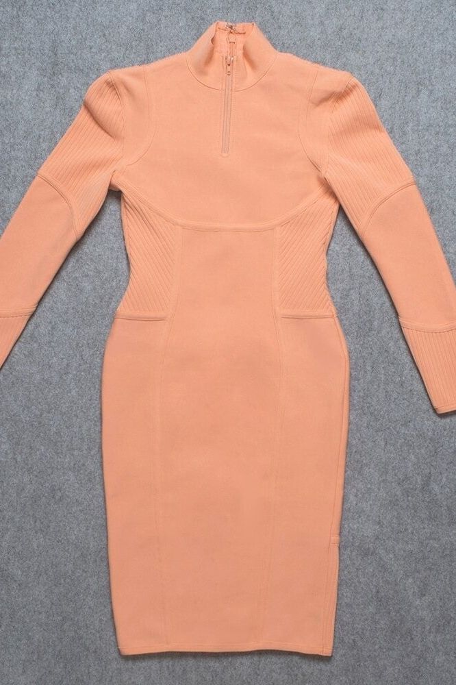 Jordan Long Sleeve Bodycon Dress - Peach - Fashionpara