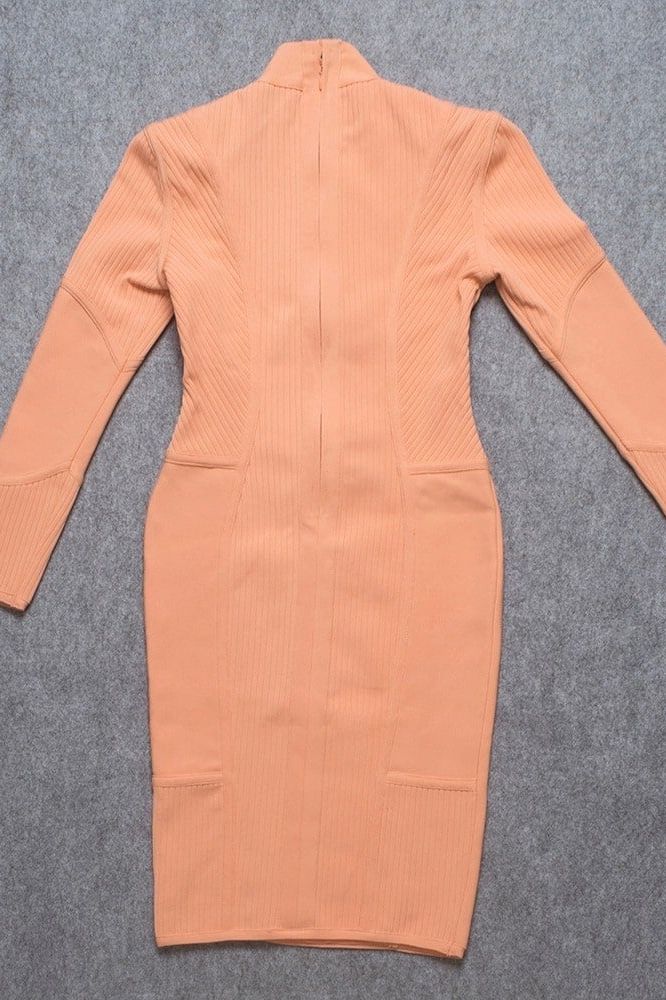 Jordan Long Sleeve Bodycon Dress - Peach - Fashionpara