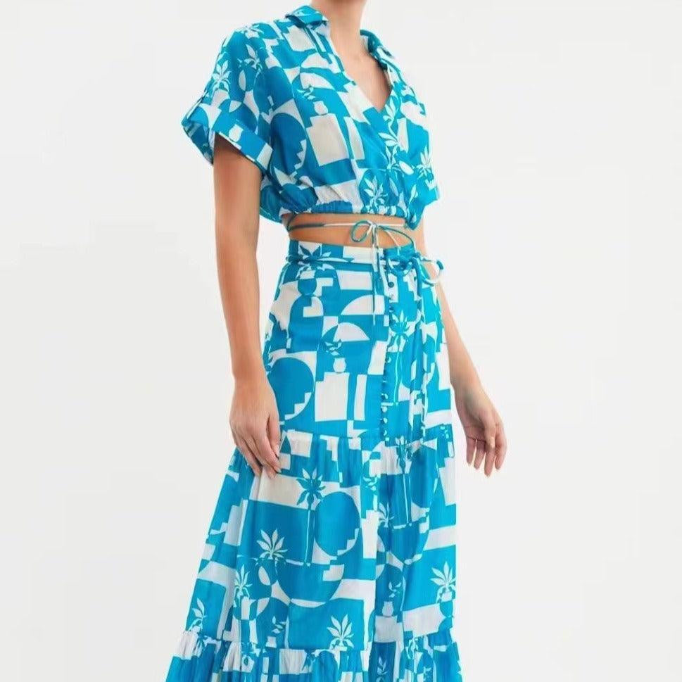 KittenAlarm - Joyce Short Sleeve Crop Top & Maxi Skirt Set