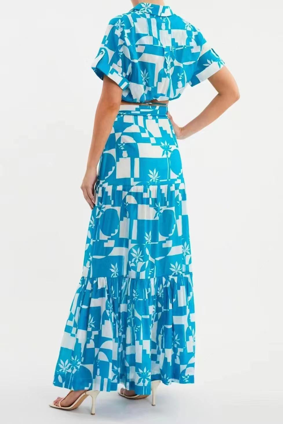 KittenAlarm - Joyce Short Sleeve Crop Top & Maxi Skirt Set