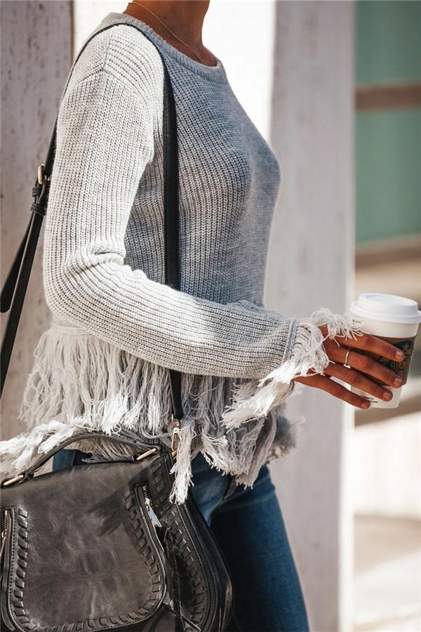ShoptheCIC Elegant Knit Sweater with Joyful Tassels