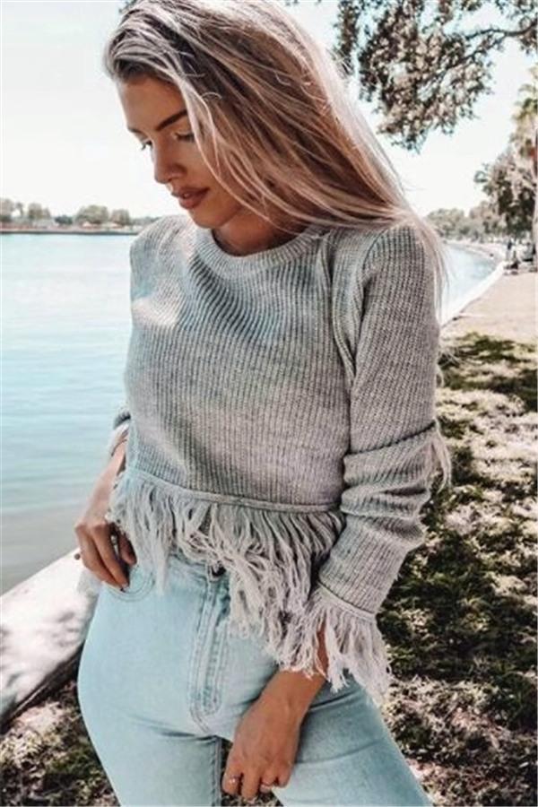 RadyRin Joyful Tassels Knit Sweater for Cozy Elegance
