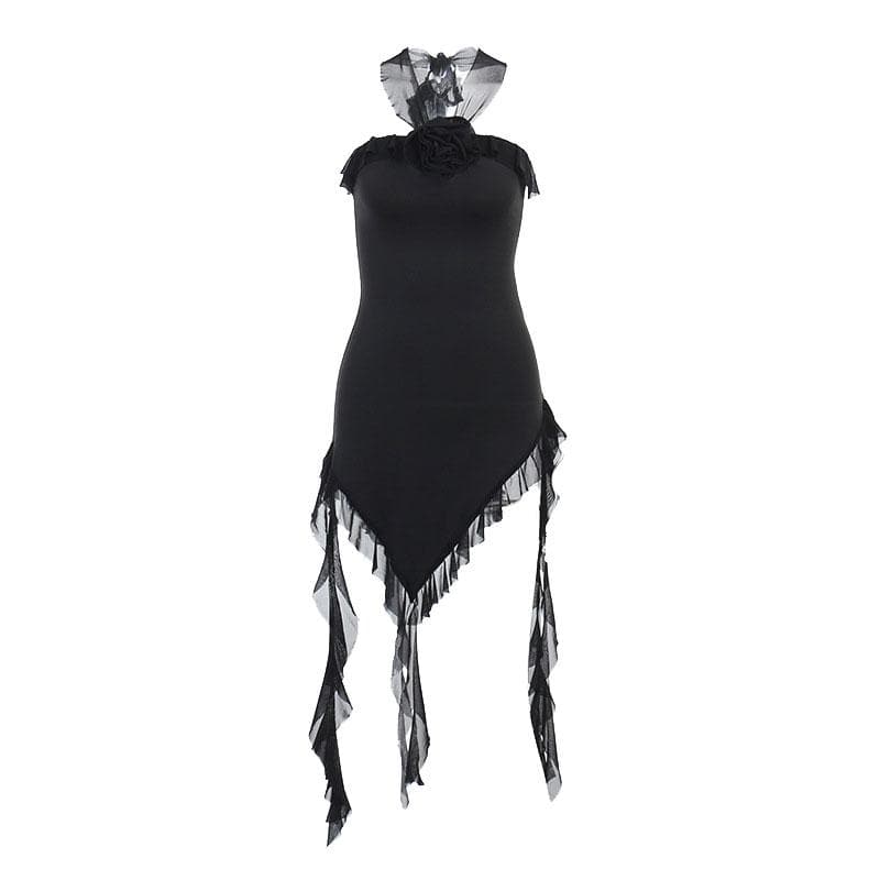 Strapless Flower Applique Ruffle Asymmetric Mini Dress - View 2