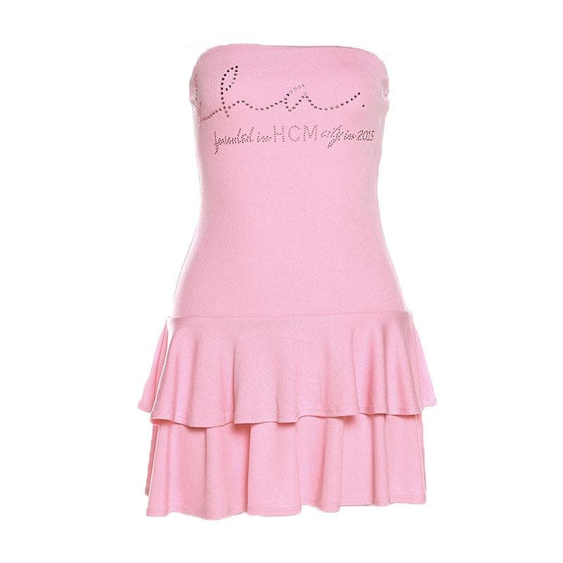 Beaded solid ruffle backless tube mini dress - View 3