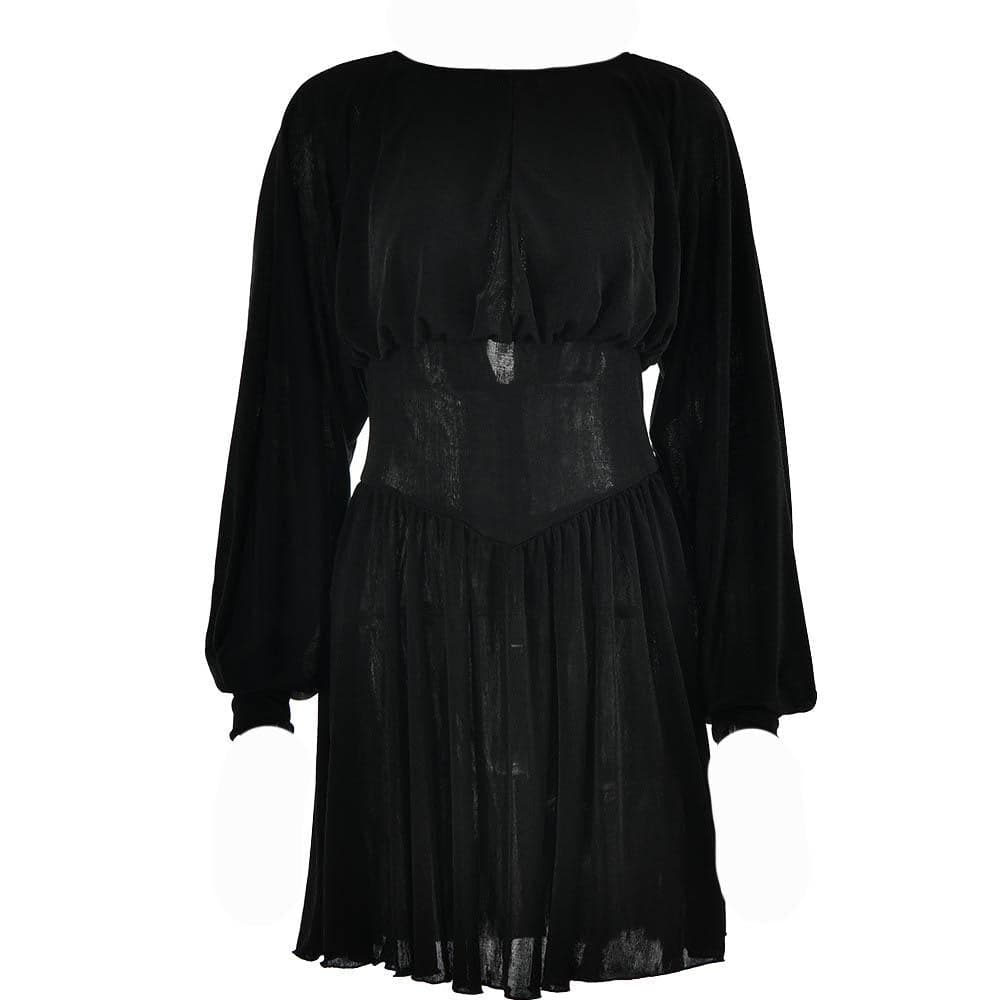 Boat Neck Long Sleeve Drop Waist Fit and Flare Mini Dress - View 3
