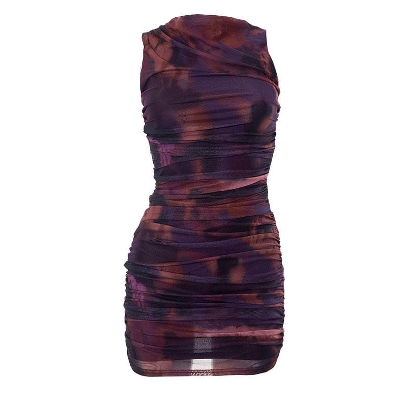 Ruched tie dye sleeveless crewneck mesh mini dress - Final Sale - View 2