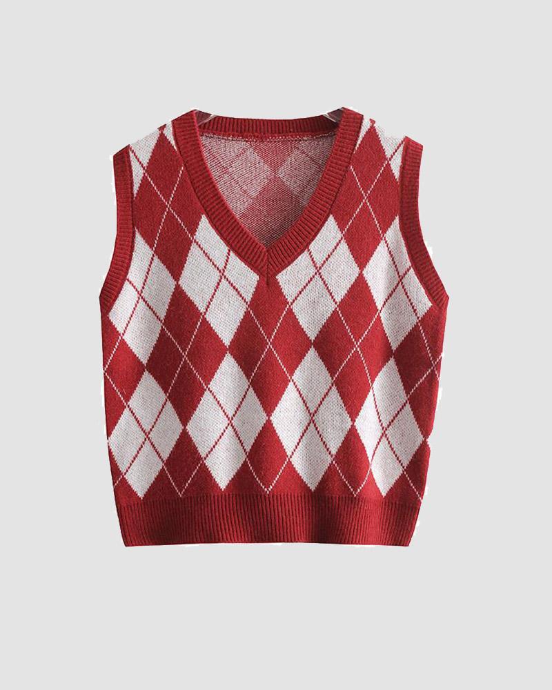 Esthea Argyle Sweater Vest - Fashionpara