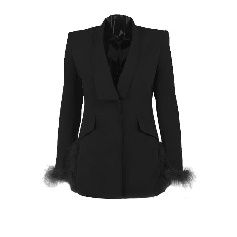 Feather turnover collar long sleeve v neck solid button mini dress - View 8