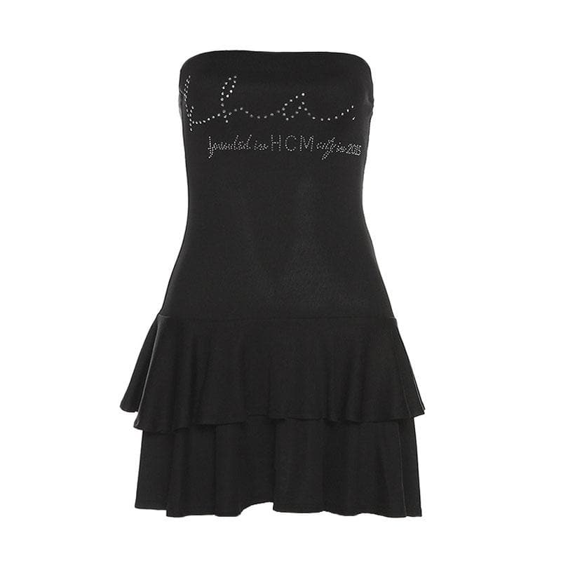 Beaded solid ruffle backless tube mini dress - View 4