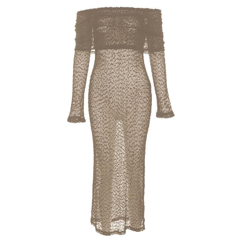 Textured glitter off shoulder long sleeve see through maxi dress - View 8