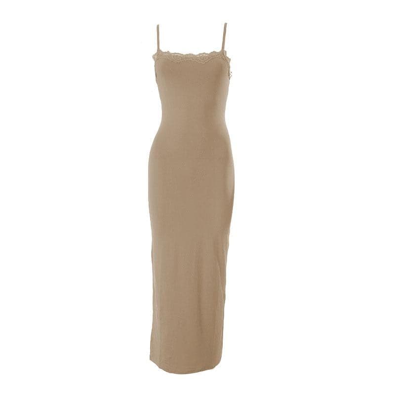 Lace hem square neck solid backless cami maxi dress - View 14