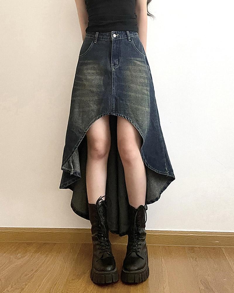 Engledosa Asymmetric Denim Skirt - Fashionpara