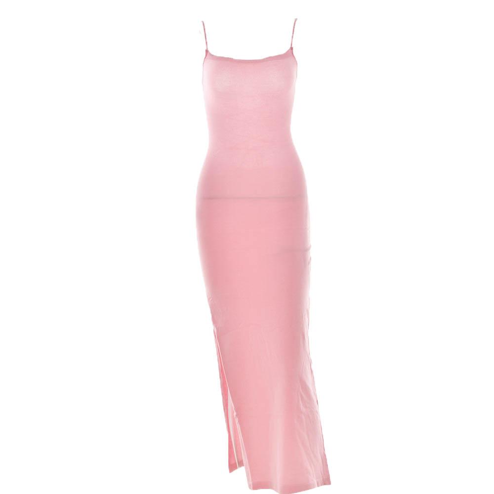 Lace up square neck slit solid backless cami maxi dress - View 9