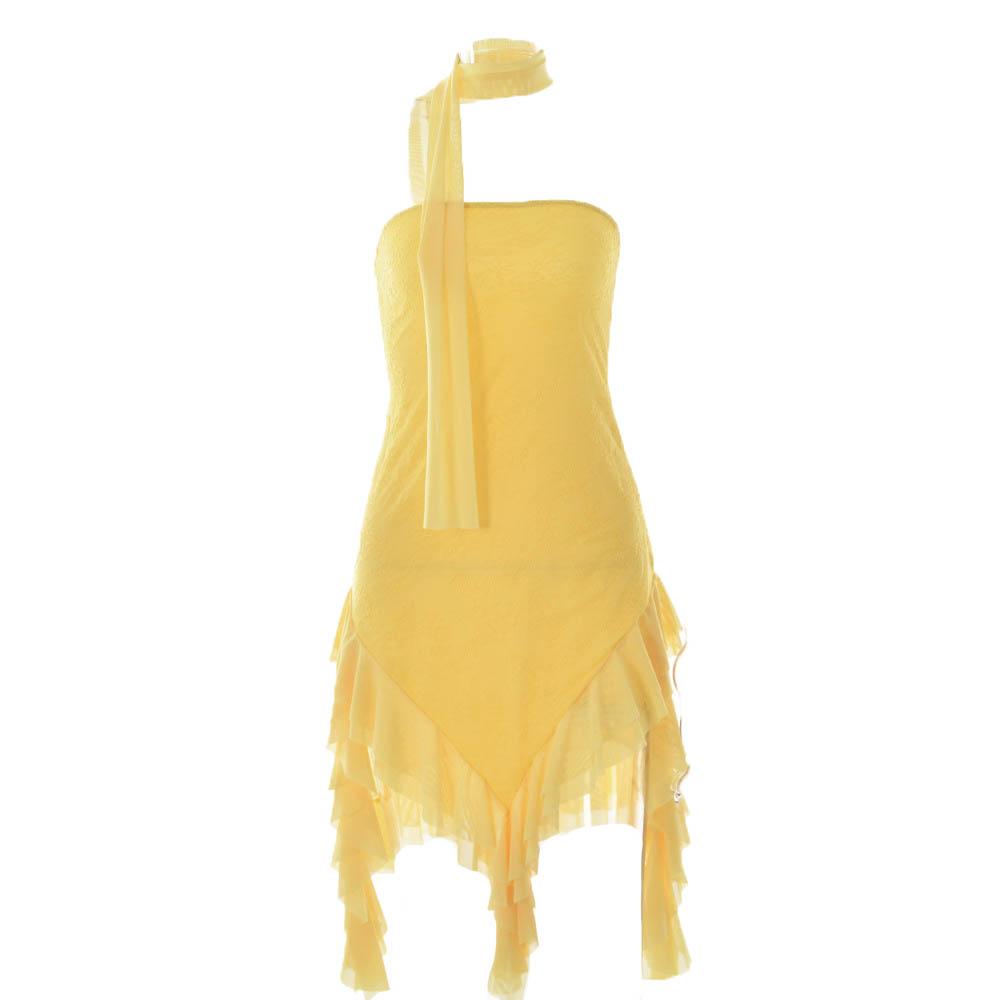 Mesh ruffle ribbon irregular solid backless tube mini dress - View 3