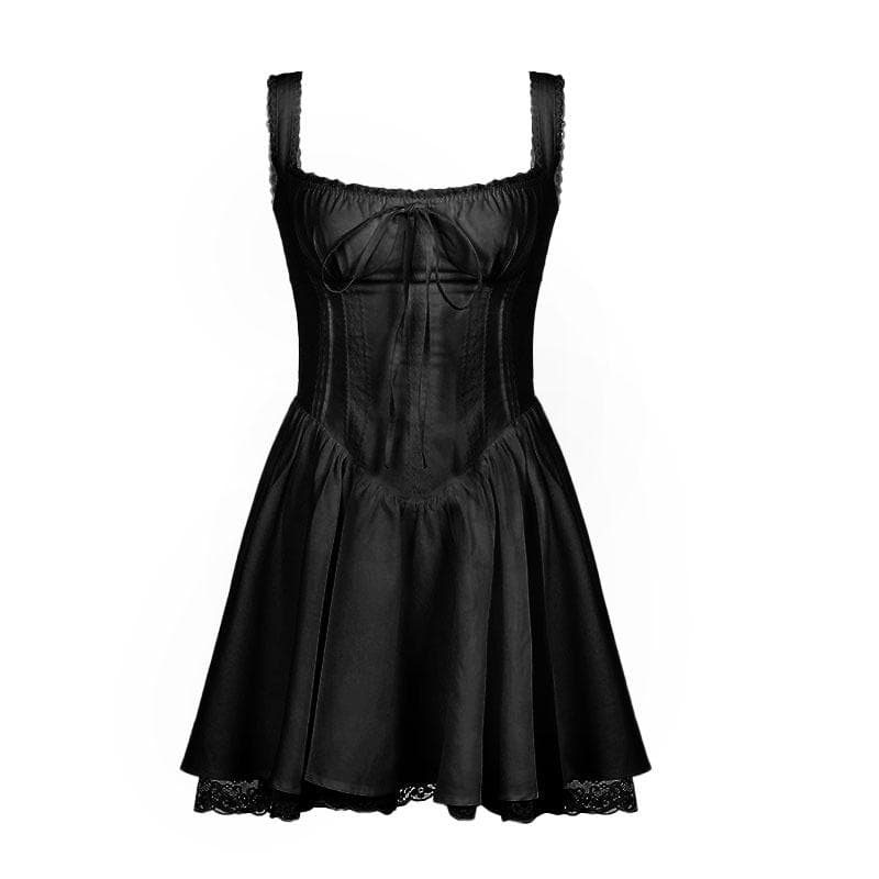 Zip-up lace hem ruched square neck backless solid mini dress - View 2