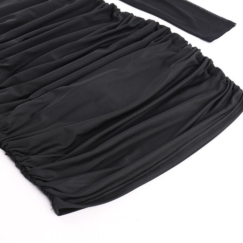 Off Shoulder Long Sleeve Ruched Rosette Bodycon Mini Dress - View 6