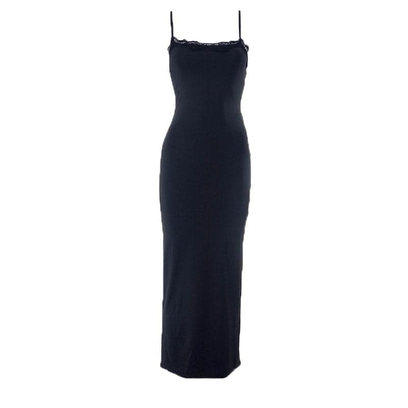 Lace hem square neck solid backless cami maxi dress - View 2
