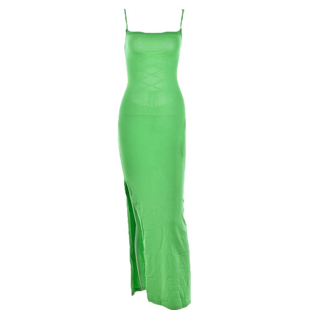 Lace up square neck slit solid backless cami maxi dress - View 10