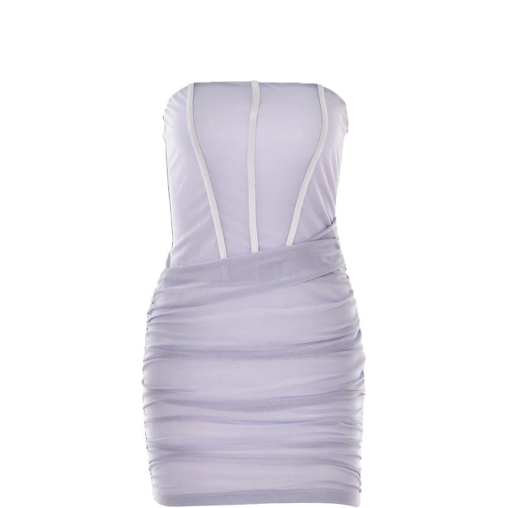 Mesh Strapless Contrast Corset Ruched Bodycon Mini Dress - View 2
