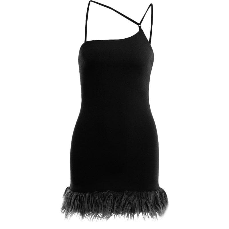 Solid irregular feather patchwork backless mini dress - View 7