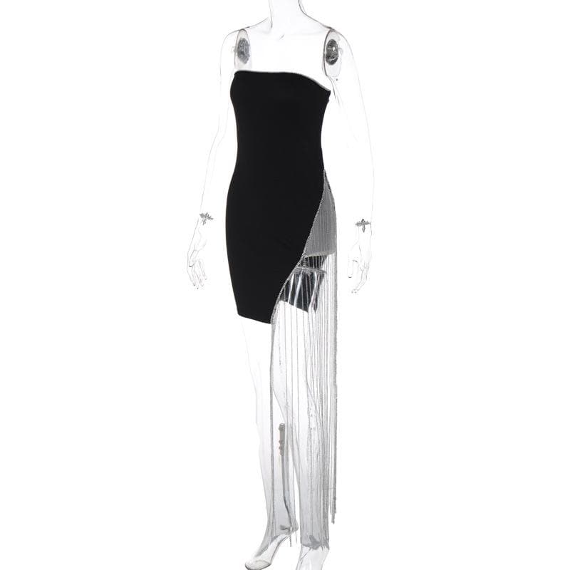 Beaded slit tassels backless patchwork tube mini dress - View 7