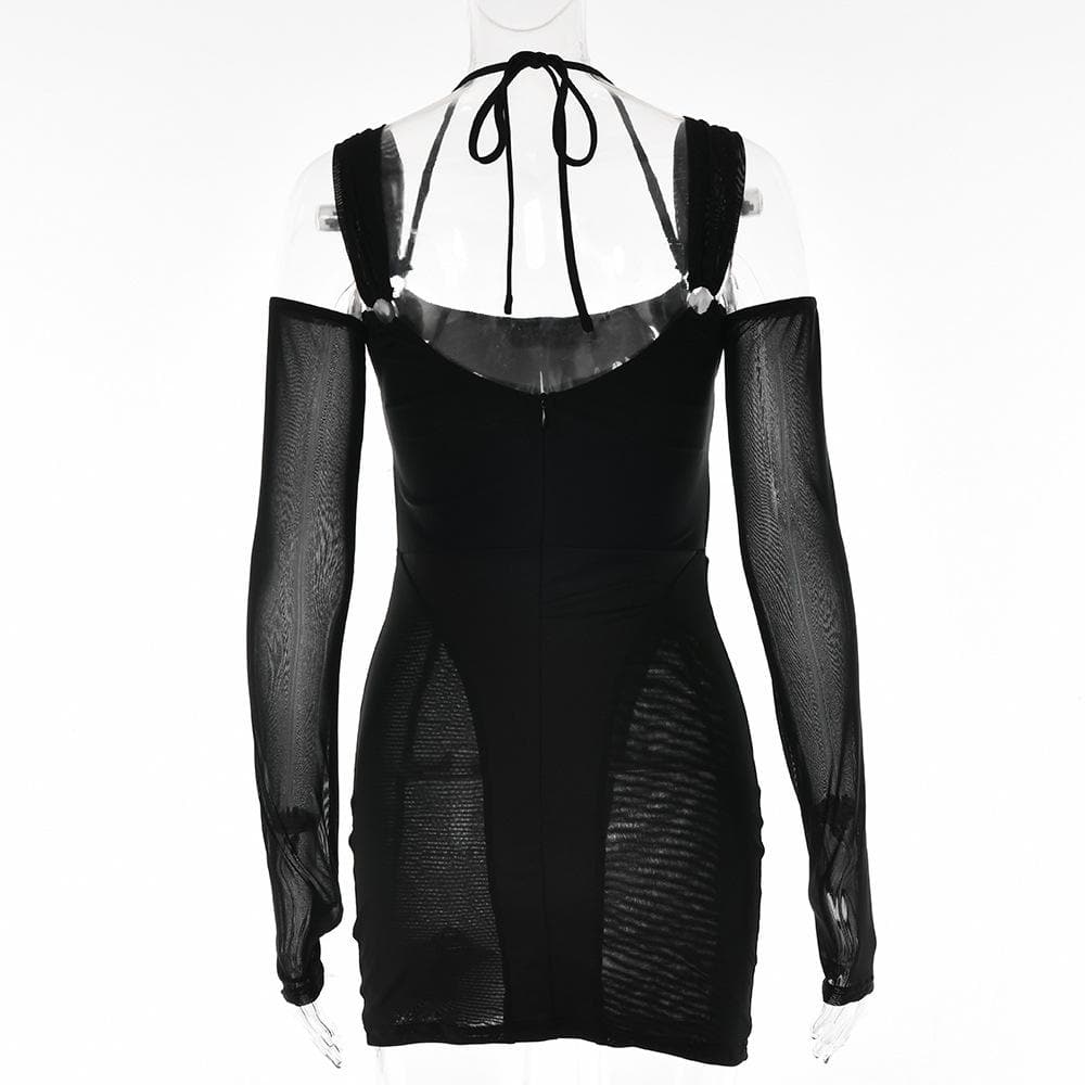 Mesh Square Neck Long Sleeve Corset Cut Out Bodycon Mini Dress - View 9