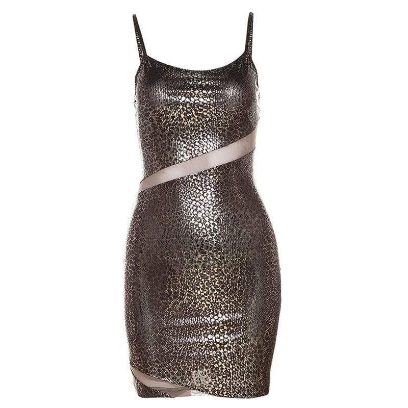 Textured mesh patchwork zip-up low cut cami mini dress - View 2