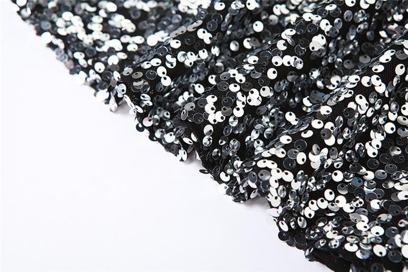 Glitter patchwork off shoulder gloves mini dress - View 7