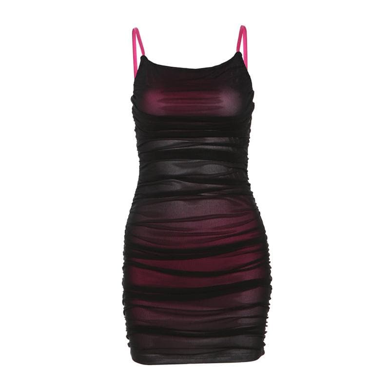 Contrast ruched mesh square neck backless cami mini dress - View 4