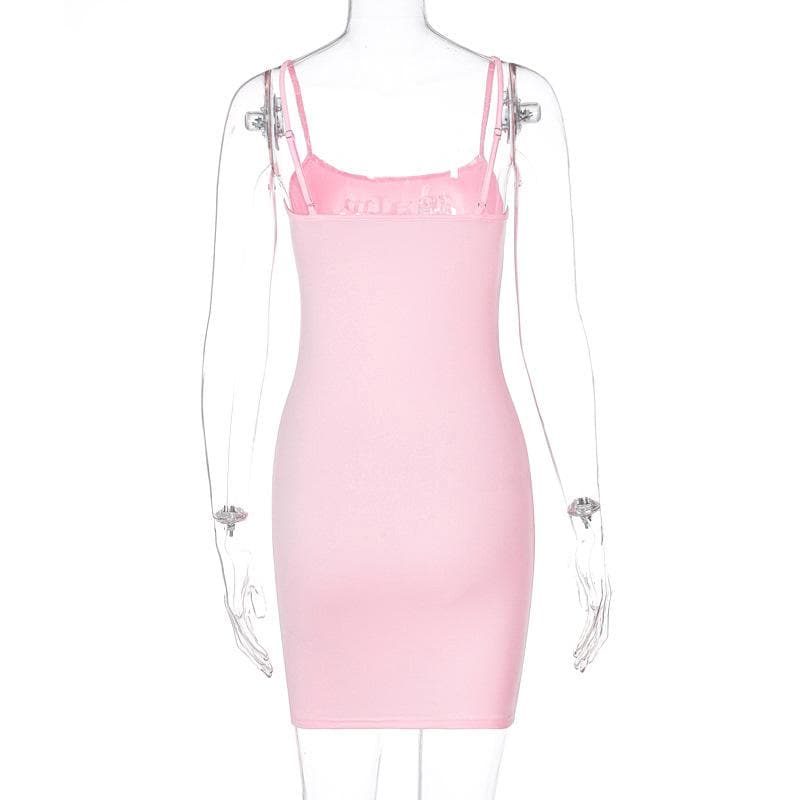Beaded solid square neck backless cami mini dress - View 4