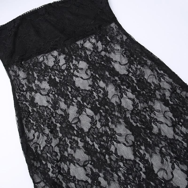 Lace see through solid slit backless tube dress - Final Sale - View 6