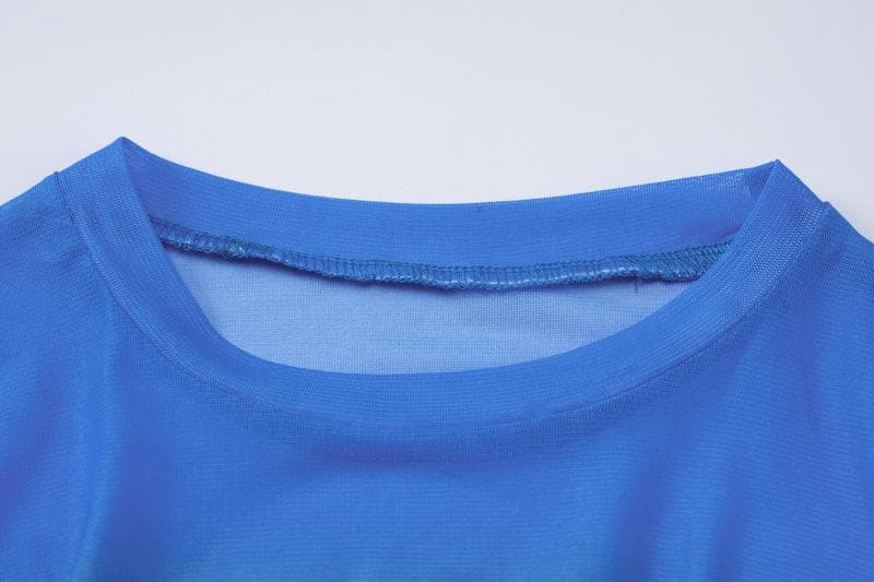 Contrast sheer mesh see through long sleeve crewneck mini dress - View 6