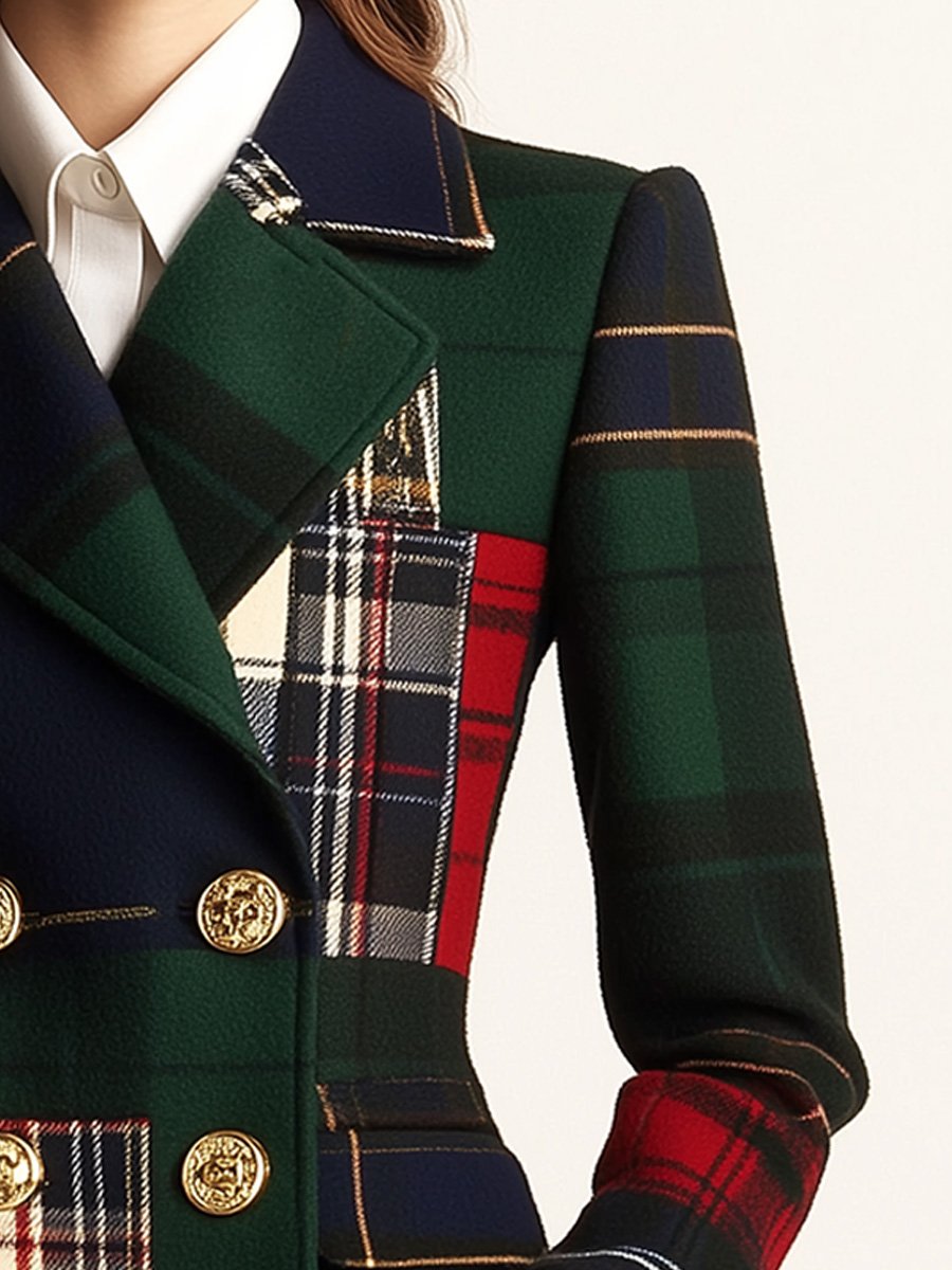 Plaid Double Breasted Gold Button Blazer 3