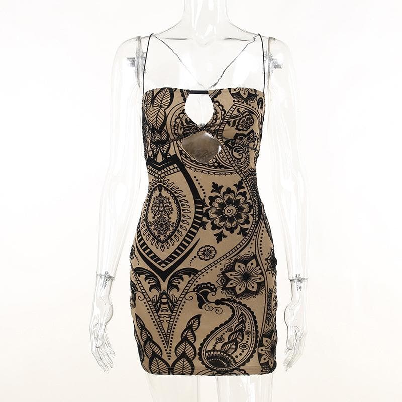 Mesh contrast hollow out cross back velvet mini dress - View 2