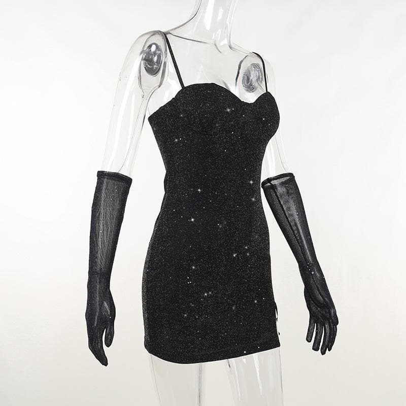 Gloves solid beaded slit sweetheart neck cami mini dress - View 3