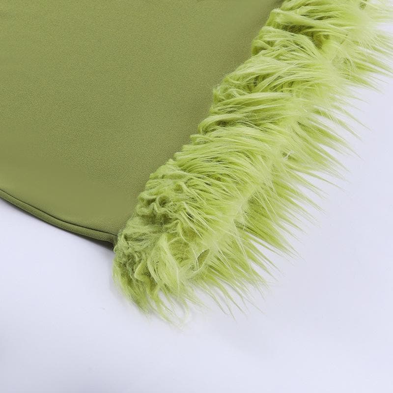 Solid irregular feather patchwork backless mini dress - View 8