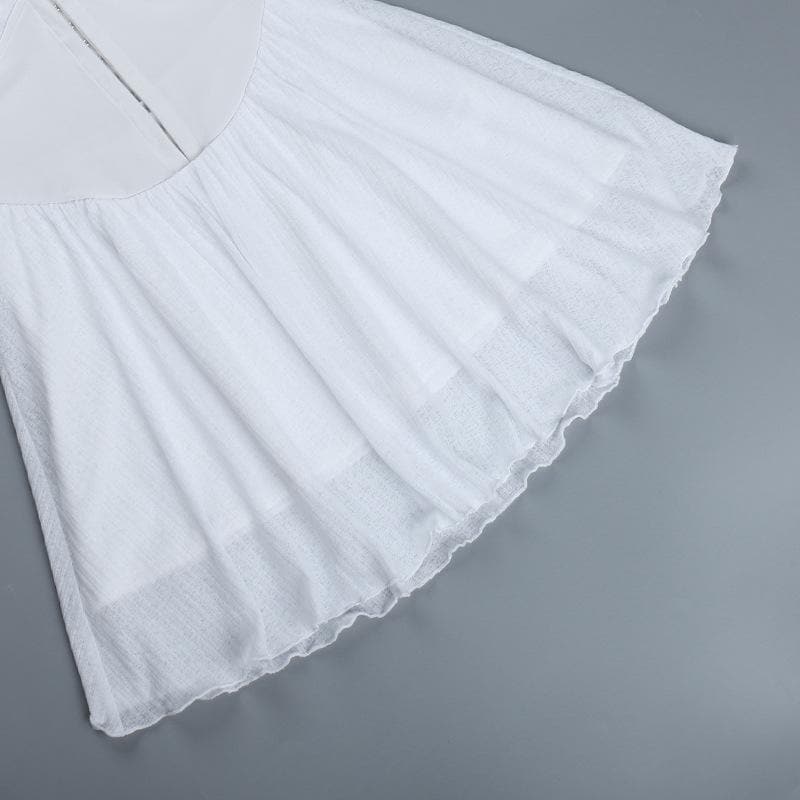 Button patchwork chiffon ruffle low cut mini dress - Final Sale - View 7