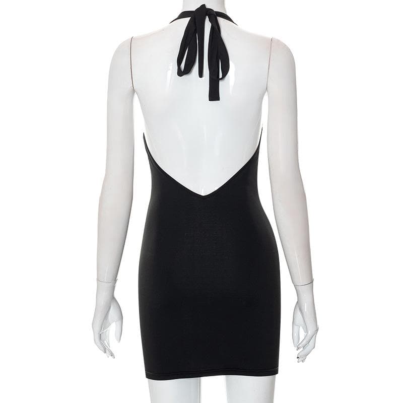 Halter Neck Ruched Cut Out Beaded Bodycon Mini Dress - View 3