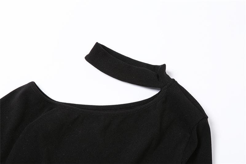 Mock Neck Long Sleeve Asymmetric Shoulder Bodycon Mini Dress - View 7