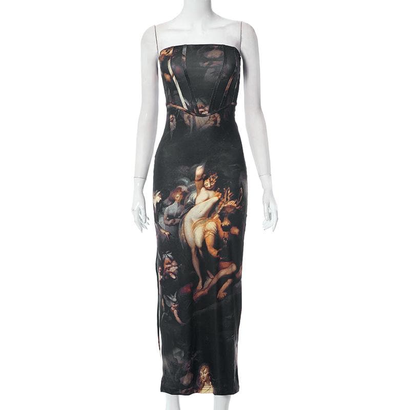 Slit abstract contrast bustier backless tube maxi dress - View 8