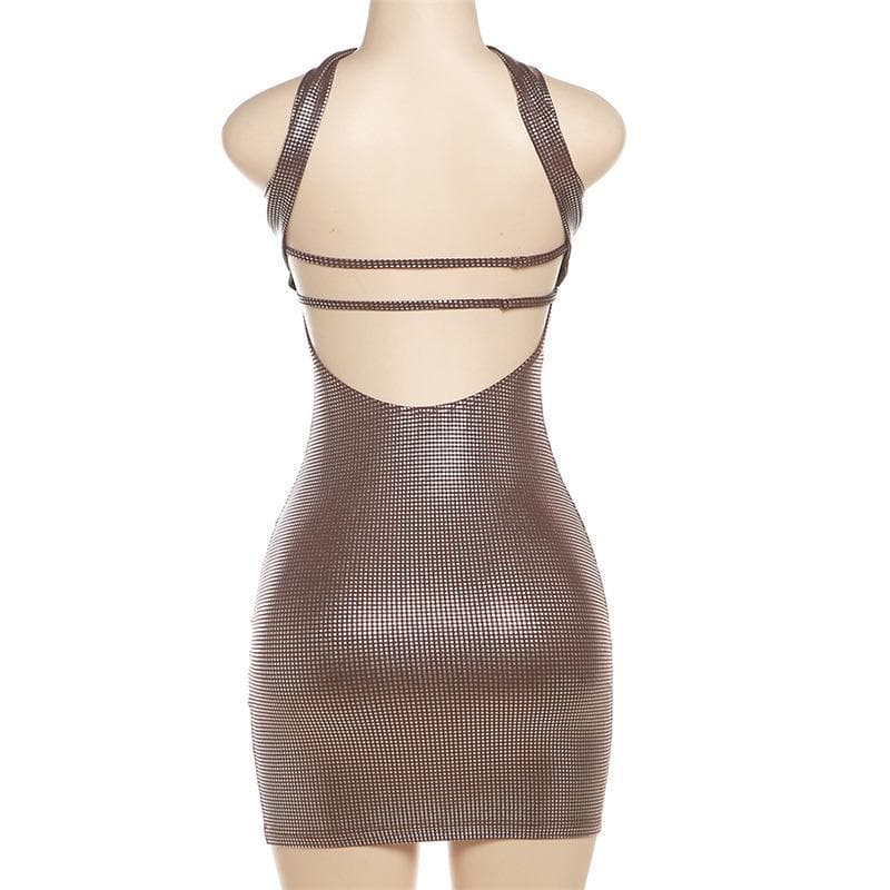 Mesh Halter Neck Sweetheart Cut Out Bodycon Mini Dress - View 3
